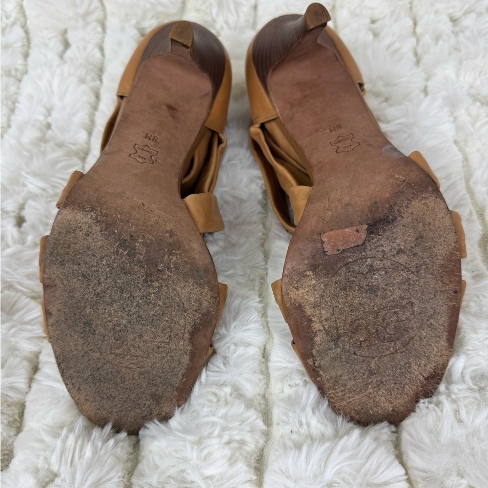 Tory Burch Wrap Up Heel - Lounge-Baby Tan Leather Shoes Stiletto Heel Size 8M - Picture 7 of 13